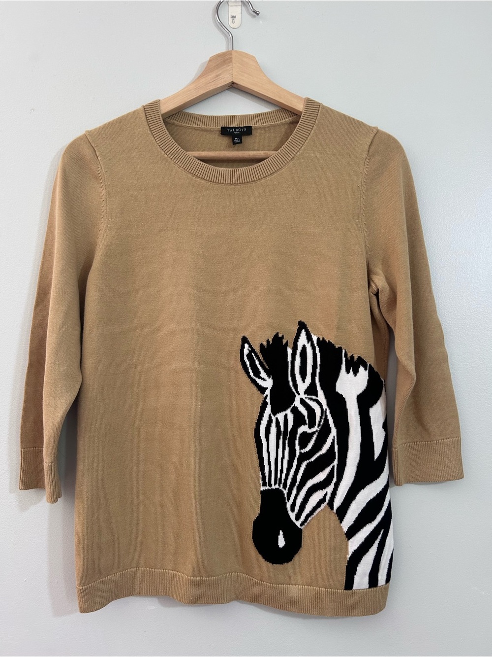 Talbots Crewneck Zebra Pullover Sweater - Camel/Black/White MP